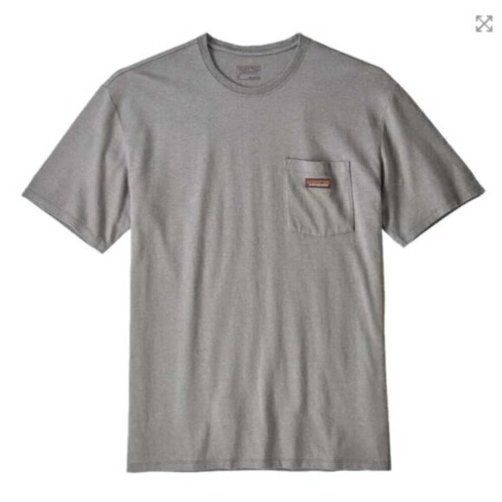 Patagonia Mens Large Hemp Cotton Blend Crew Neck Work Pocket Tee Shirt Gray